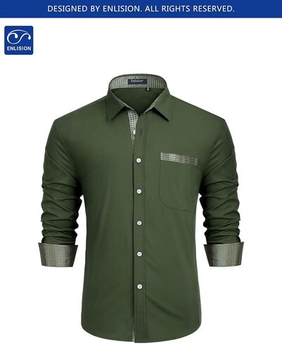 Enlision 305C Men's Slim Fit Long Sleeve Dress Shirt Button Down Collar Wrinkle Resistant Business Casual for Wedding Prom in Kuwait