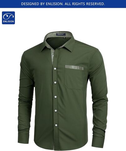 Enlision 305C Men's Slim Fit Long Sleeve Dress Shirt Button Down Collar Wrinkle Resistant Business Casual for Wedding Prom in Kuwait