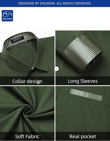 Enlision 305C Men's Slim Fit Long Sleeve Dress Shirt Button Down Collar Wrinkle Resistant Business Casual for Wedding Prom in Kuwait