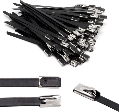 100pcs zip zip يربط الشقوق في الهواء الطلق ، 304 من الفولاذ المقاوم للصدأ الايبوكسي المغلفة المغلفة يربط الرمز البريدي روابط سوداء سلكية سلكية سود in Kuwait