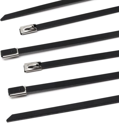 100pcs zip zip يربط الشقوق في الهواء الطلق ، 304 من الفولاذ المقاوم للصدأ الايبوكسي المغلفة المغلفة يربط الرمز البريدي روابط سوداء سلكية سلكية سود in Kuwait