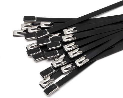 100pcs zip zip يربط الشقوق في الهواء الطلق ، 304 من الفولاذ المقاوم للصدأ الايبوكسي المغلفة المغلفة يربط الرمز البريدي روابط سوداء سلكية سلكية سود in Kuwait