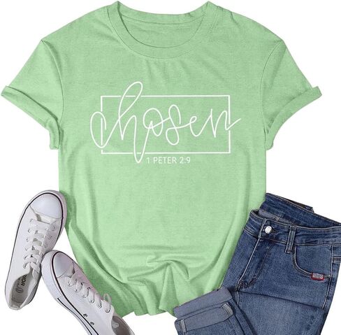 Women's Christian Shirt Christ Chosen T-Shirts Bible Verse Tee Tops in Saudi Arabia