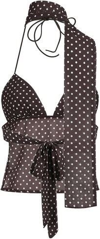 Womens Polka Dot Halter Neck Top Backless Cami Tank Top for Going Out Clubwear in Kuwait