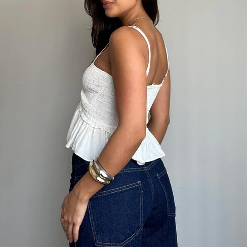 Women Y2K Babydoll Peplum Cami Shirt Spaghetti Strap V Neck Ruffle Hem Camisole Sleeveless Summer Going Out Tops in Saudi Arabia