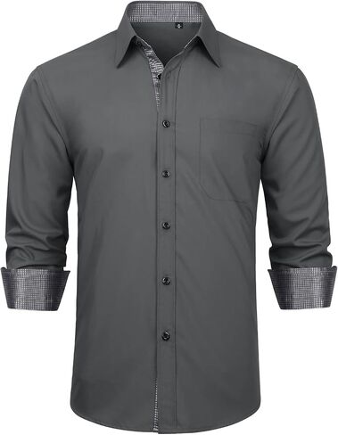 Enlision 305C Men's Slim Fit Long Sleeve Dress Shirt Button Down Collar Wrinkle Resistant Business Casual for Wedding Prom in Kuwait