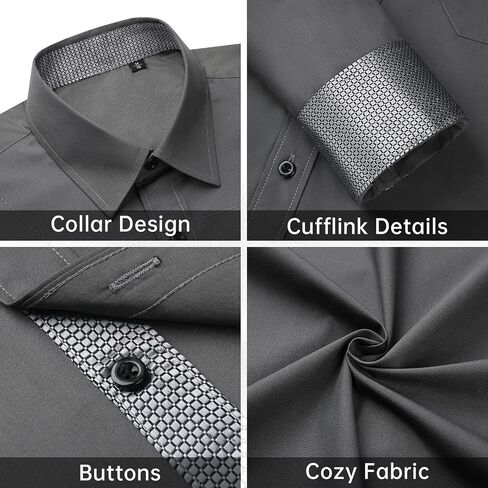 Enlision 305C Men's Slim Fit Long Sleeve Dress Shirt Button Down Collar Wrinkle Resistant Business Casual for Wedding Prom in Kuwait