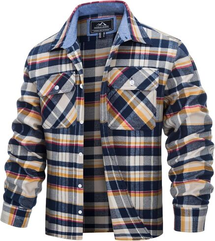 Cotrasen Mens Flannel Shirts Long Sleeve Flannel Shirt for Men Cotton Casual Fashion Button Down Shirt with 2 Pockets in Kuwait