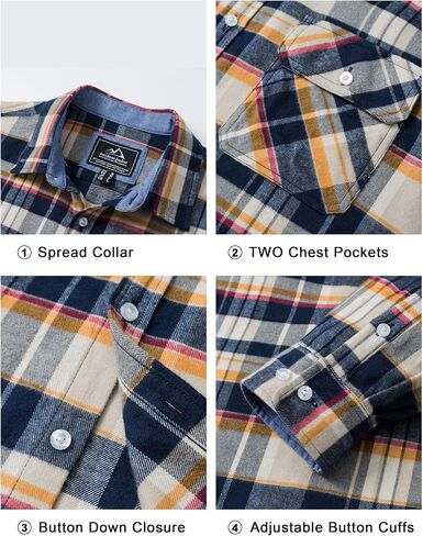 Cotrasen Mens Flannel Shirts Long Sleeve Flannel Shirt for Men Cotton Casual Fashion Button Down Shirt with 2 Pockets in Kuwait