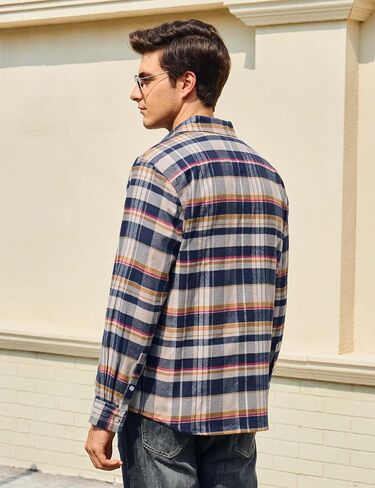 Cotrasen Mens Flannel Shirts Long Sleeve Flannel Shirt for Men Cotton Casual Fashion Button Down Shirt with 2 Pockets in Kuwait
