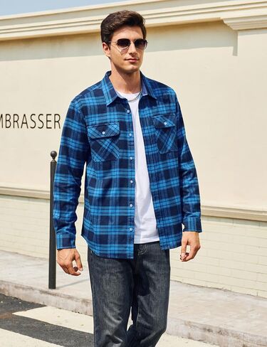 Cotrasen Mens Flannel Shirts Long Sleeve Flannel Shirt for Men Cotton Casual Fashion Button Down Shirt with 2 Pockets in Kuwait