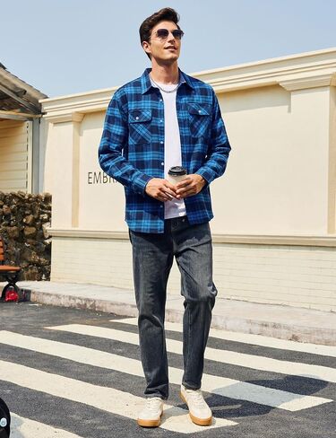 Cotrasen Mens Flannel Shirts Long Sleeve Flannel Shirt for Men Cotton Casual Fashion Button Down Shirt with 2 Pockets in Kuwait