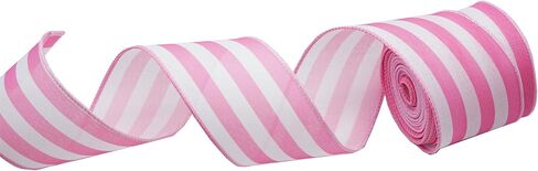 2.5"" Black and Pink Striped Burlap Wired Ribbon, Floral Arrangement, 10 Yards Gift Wrapping, Wreath, Bows, Holiday, Craft Wired Edge Ribbon (pink) in Saudi Arabia
