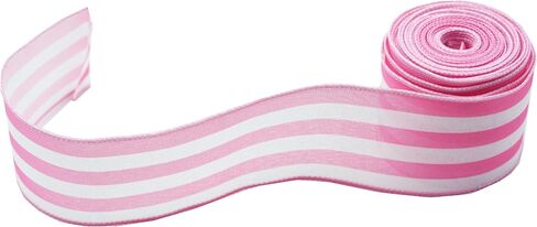 2.5"" Black and Pink Striped Burlap Wired Ribbon, Floral Arrangement, 10 Yards Gift Wrapping, Wreath, Bows, Holiday, Craft Wired Edge Ribbon (pink) in Saudi Arabia