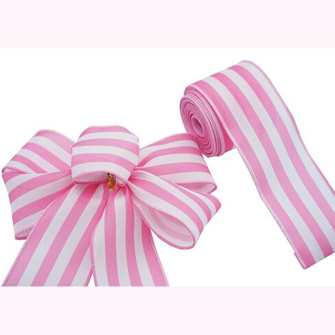 2.5"" Black and Pink Striped Burlap Wired Ribbon, Floral Arrangement, 10 Yards Gift Wrapping, Wreath, Bows, Holiday, Craft Wired Edge Ribbon (pink) in Saudi Arabia
