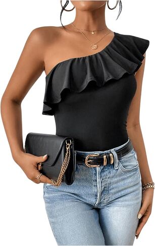 MakeMeChic Women's Ruffle One Shoulder Camisole Tops Sleeveless Fitted Tank Shirts in Kuwait