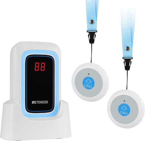 Retekess TH109 Caregiver Pager, Nurse Call Button, Low Battery Reminder, Adjustable Volume, 1 Host and Rechargeable Base 1 Call Bell for Elderly at Home, Patients in Kuwait