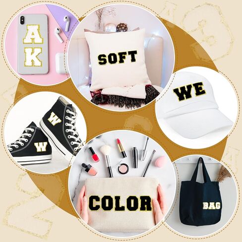 104 Pcs Chenille Letter Patches Iron on Letters Varsity Letter Patches Self Adhesive Chenille Patches Chenille Embroidered Patch for Clothing(White, Black, Star) in Saudi Arabia