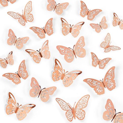 Crosize 48 PCS Butterfly Decorations - 4 أنماط ، 3 أحجام ، ديكور الجدار ثلاثي الأبعاد للحفلة ، الحرف ، باقة ، تزيين الكيك ، ترتيبات الزهور ， لافندر in Kuwait