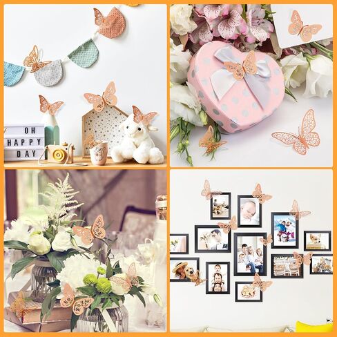 Crosize 48 PCS Butterfly Decorations - 4 أنماط ، 3 أحجام ، ديكور الجدار ثلاثي الأبعاد للحفلة ، الحرف ، باقة ، تزيين الكيك ، ترتيبات الزهور ， لافندر in Kuwait