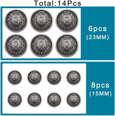 14 Pieces Antiqued Bronze Blazer Buttons, 15mm 23mm Metal Buttons for Blazers, Suits, Coats, Jackets in Saudi Arabia