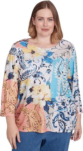 Alfred Dunner Classics Batik Floral Patch Polyester Top in Saudi Arabia