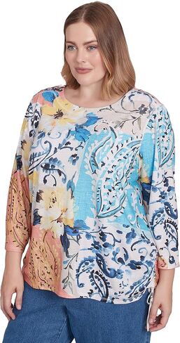 Alfred Dunner Classics Batik Floral Patch Polyester Top in Saudi Arabia