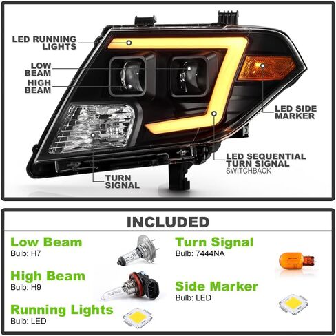 Acanii - لعام 2009-2021 Nissan Frontier Switchback Switch LED Tube LED Dual Projector Leadlmaps Left+Right in Saudi Arabia