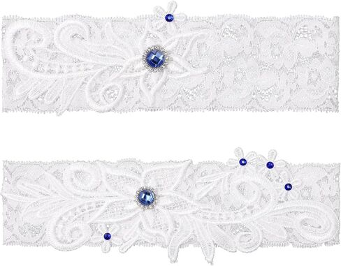 2pcs Wedding Garter for Bride,Lace Garter Belt with Blue Rhinestone,Soft Garters for Bride,Bridal Accessories in Saudi Arabia