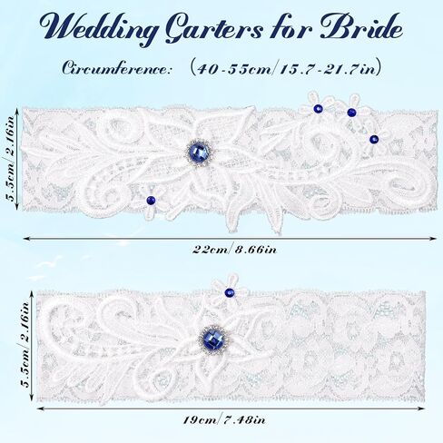 2pcs Wedding Garter for Bride,Lace Garter Belt with Blue Rhinestone,Soft Garters for Bride,Bridal Accessories in Saudi Arabia