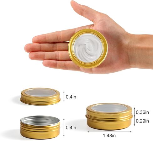 24 Pack 2 Ounce Screw Top Aluminum Tin Jar with Screw Clear Lid and Blank Labels, Refillable 60ml Metal Containers for Lip Balms, Candles, Salves, Spices, Crafts (Gold) in Kuwait