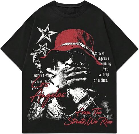 GORGLITTER Men's Y2K Graphic Tee Oversized Drop Shoulder Crewneck Short Sleeve Streetwear Casual T Shirt in Saudi Arabia