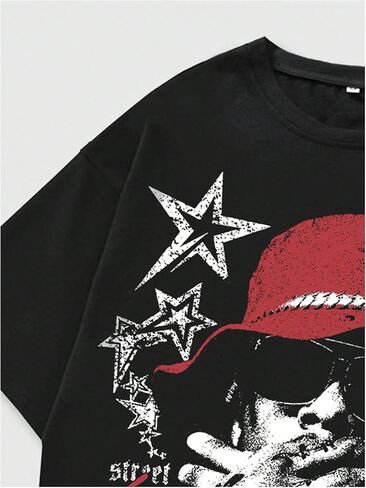 GORGLITTER Men's Y2K Graphic Tee Oversized Drop Shoulder Crewneck Short Sleeve Streetwear Casual T Shirt in Saudi Arabia