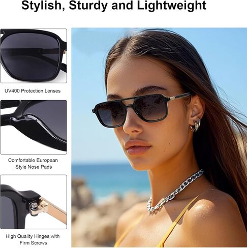 Retro Aviator Sunglasses for Women Men Trendy Square Womens Shades Lightweight Fashion Sun Glassses in Kuwait