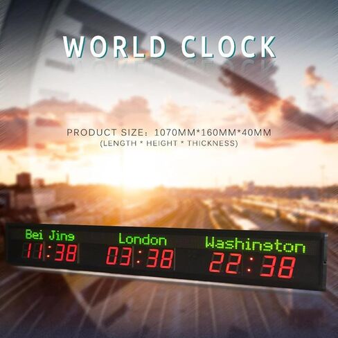 World Time Zones Clock, LED Digital Full Color Multiple Time Zones Clock, 3/4/5 Cities World Time Wall Clock, Brightness Adjustment, for Hotels/Enterprises/airports in Saudi Arabia