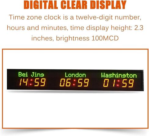World Time Zones Clock, LED Digital Full Color Multiple Time Zones Clock, 3/4/5 Cities World Time Wall Clock, Brightness Adjustment, for Hotels/Enterprises/airports in Saudi Arabia