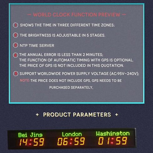 World Time Zones Clock, LED Digital Full Color Multiple Time Zones Clock, 3/4/5 Cities World Time Wall Clock, Brightness Adjustment, for Hotels/Enterprises/airports in Saudi Arabia