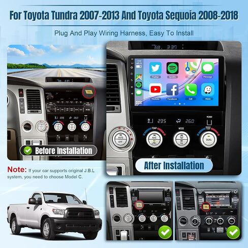 Naifay Android12 Car Stereo for Toyota Tundra 2007-2013 Toyota Sequoia 2008-2018 Wireless Carplay Android Auto, 10.1inch Touch Screen for Tundra Car Radio Bluetooth GPS WiFi SWC Camera 2G+32G in Kuwait
