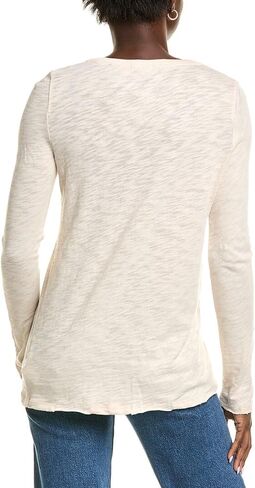 Tan V-Neck Slub Jersey Long Sleeve Tee by ATM in Saudi Arabia