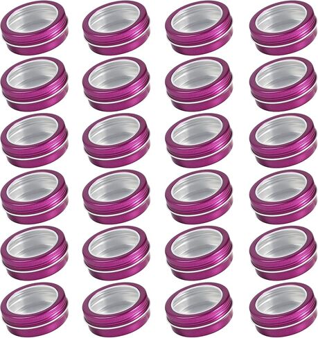 24 Pack 2 Ounce Screw Top Aluminum Tin Jar with Screw Clear Lid and Blank Labels, Refillable 60ml Metal Containers for Lip Balms, Candles, Salves, Spices, Crafts (Gold) in Kuwait