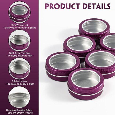 24 Pack 2 Ounce Screw Top Aluminum Tin Jar with Screw Clear Lid and Blank Labels, Refillable 60ml Metal Containers for Lip Balms, Candles, Salves, Spices, Crafts (Gold) in Kuwait