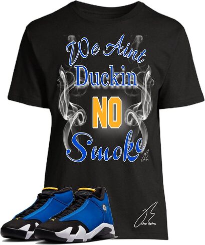قميص لمطابقة الأردن Retro 14 Laney/Blue ، Duckin No Smoke Usisex Graphic Tee ، Match Sneaker ، Gift (XXL ، Black) in Saudi Arabia