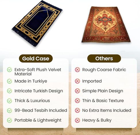 CASE CASE GOLD HOME مجموعة صلاة الإسلامي - سجادة الصلاة الإسلامية للنساء والرجال المسلمين - هدايا الصلاح التركية الناعمة العيد والرامضان - صلاة Bead (Tesbih) شملتها - مصنوعة في تركي - الأزرق البحري in Saudi Arabia