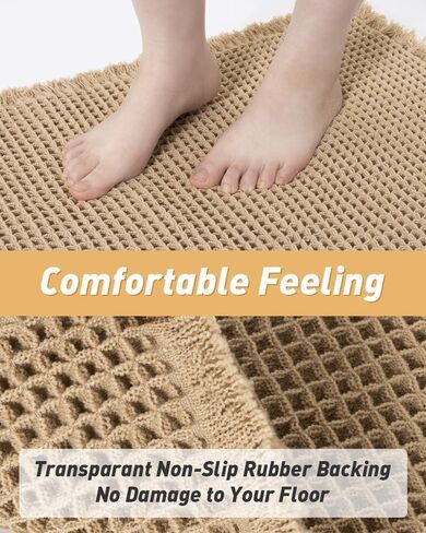 Waffle Bath Mat, Super Absorbent Non Slip Bath Mat for Bathroom, Machine Washable Bathroom Rug with Tassels, Rubber Backed Bathroom Mat (36"x24") in Saudi Arabia