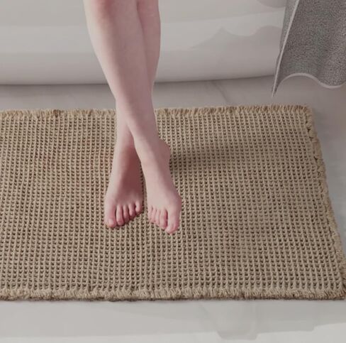 Waffle Bath Mat, Super Absorbent Non Slip Bath Mat for Bathroom, Machine Washable Bathroom Rug with Tassels, Rubber Backed Bathroom Mat (36"x24") in Saudi Arabia