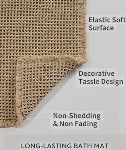Waffle Bath Mat, Super Absorbent Non Slip Bath Mat for Bathroom, Machine Washable Bathroom Rug with Tassels, Rubber Backed Bathroom Mat (36"x24") in Saudi Arabia