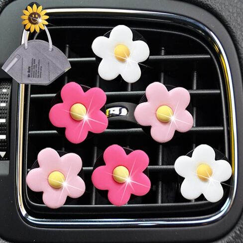 6 Pcs Flower Air Vent Clips, Cute Daisy Car Air Fresheners Vents Clips Car Air Conditioning Outlet Clip Glam Car Interior Decor Charm Daisy Cute Car Accessories for Women(Colorful) in Saudi Arabia