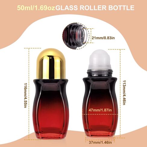 Ellbest 4Pcs Rollerball Bottles Set 50ml Gradient Red Glass Deodorant Roller Bottle with Plastic Roller Ball and 2Pcs Opener Perfume Roll On Bottles Deodorant Containers for Essential Oils (Black Lid) in Kuwait