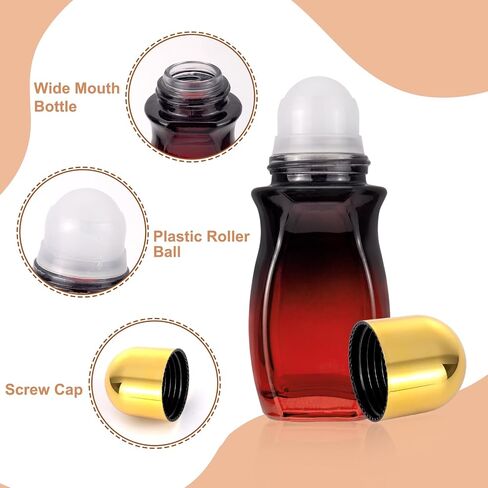 Ellbest 4Pcs Rollerball Bottles Set 50ml Gradient Red Glass Deodorant Roller Bottle with Plastic Roller Ball and 2Pcs Opener Perfume Roll On Bottles Deodorant Containers for Essential Oils (Black Lid) in Kuwait