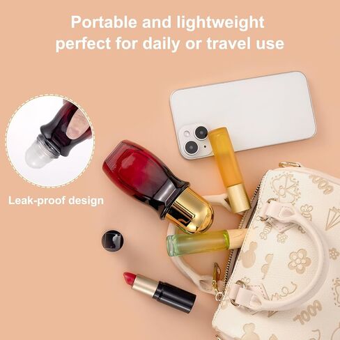 Ellbest 4Pcs Rollerball Bottles Set 50ml Gradient Red Glass Deodorant Roller Bottle with Plastic Roller Ball and 2Pcs Opener Perfume Roll On Bottles Deodorant Containers for Essential Oils (Black Lid) in Kuwait